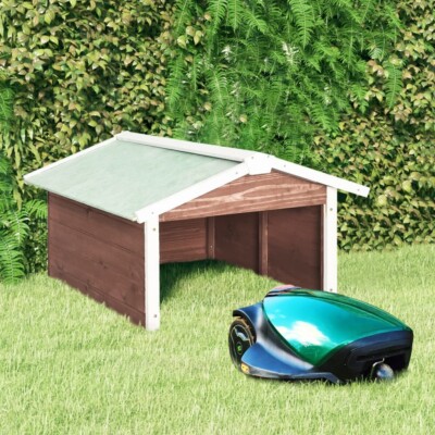 vidaXL Robotic Lawn Mower Garage 72x87x50 cm Mocca and White Firwood