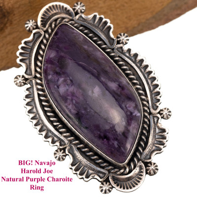 XL Navajo Ring Purple Charoite HAROLD JOE Sterling Silver HUGE Heavy 7.5 BIG