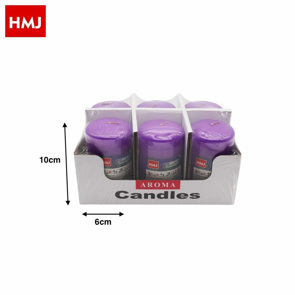 Set 6 Pezzi Candele Cera Profumate Fragranza Aroma Viola 6x10cm hmj