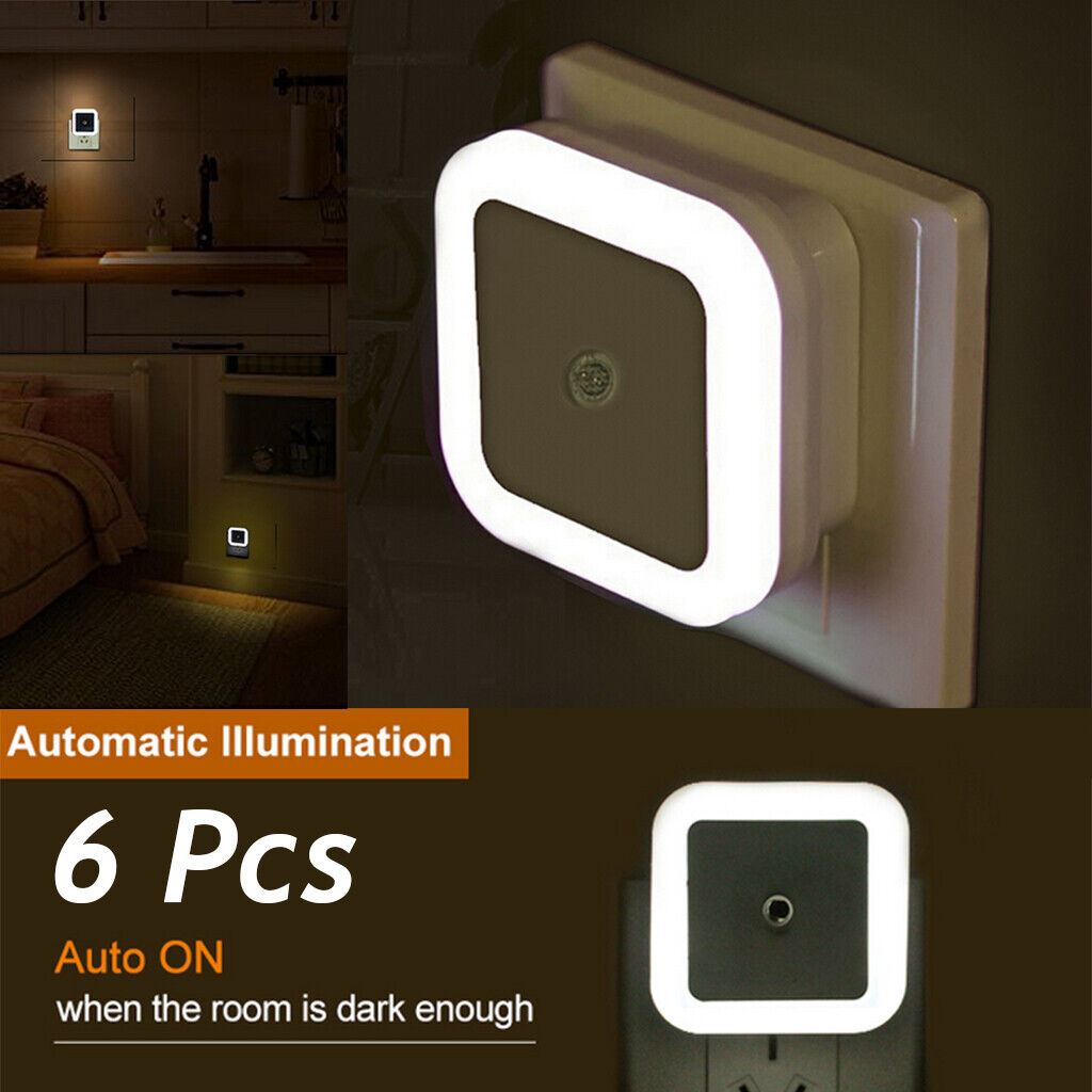 6Pcs Plug-in LED Night Lights Lamp Dusk to Dawn Sensor Hallw