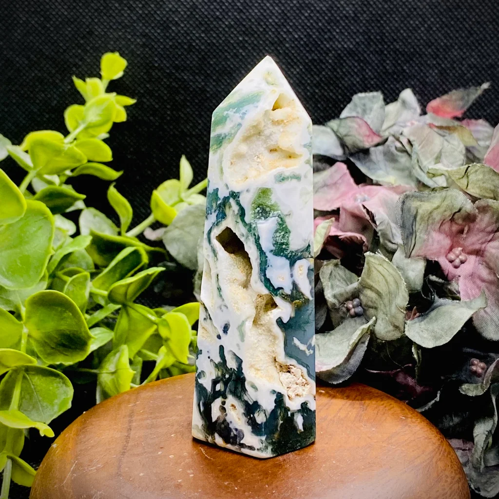 Natural Moss Agate Obelisk Crystal Healing Spiritual Stone Home Decor Gifts