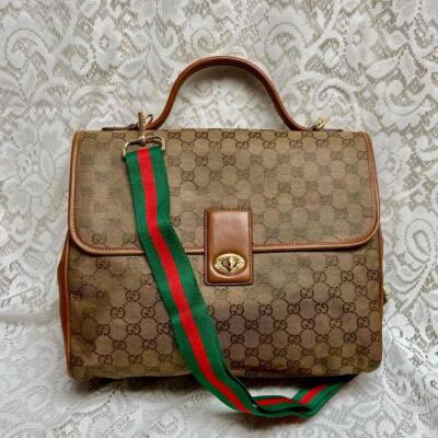 Vintage, Authentic Gucci Brown Coated Canvas Laptop- Briefcase 12in x 11in x 5in
