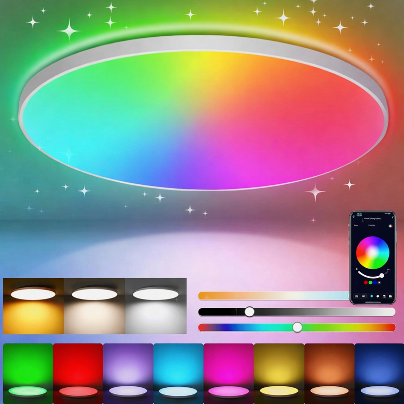 Plafonnier LED RGB avec Télécommande – Lampe de Plafond Dimmable Salon Moderne
