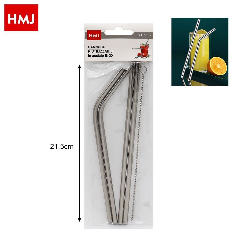 Set 3 Pezzi Cannucce Cannuccia In Acciaio Inox Riutilizzabile 26511 hmj