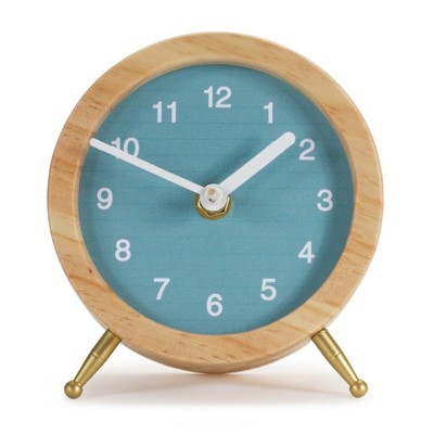 Wooden Desk Clock with Teal Blue Face