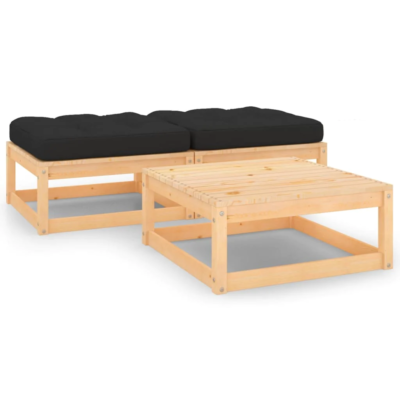 vidaXL 3 Piece Garden Lounge Set with Cushions Solid Pinewood