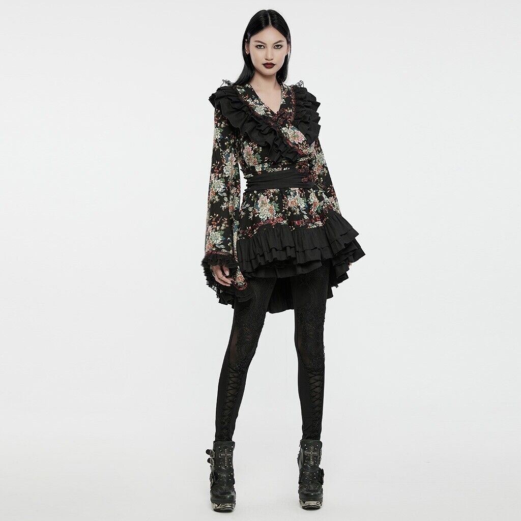 Pre-owned Punk Rave Lolita Lovely Pretty Japanese Style Princess Kimono Long Sleeve Dress In Black