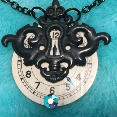 The Face Of Time Necklace, Watch Clock Time, France, Black Scrollwork