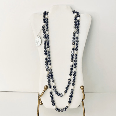 NWT Iris & Lily Gorgeous White & Grey Freshwater Pearl Super Long 62  necklace