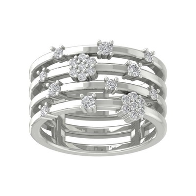 10k White Gold Round Lab Grown Diamond Composite Ring Size 7 for Women