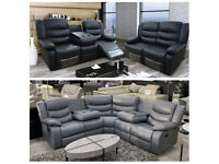 3 2 corner leather recliner sofa set grey black brown 
