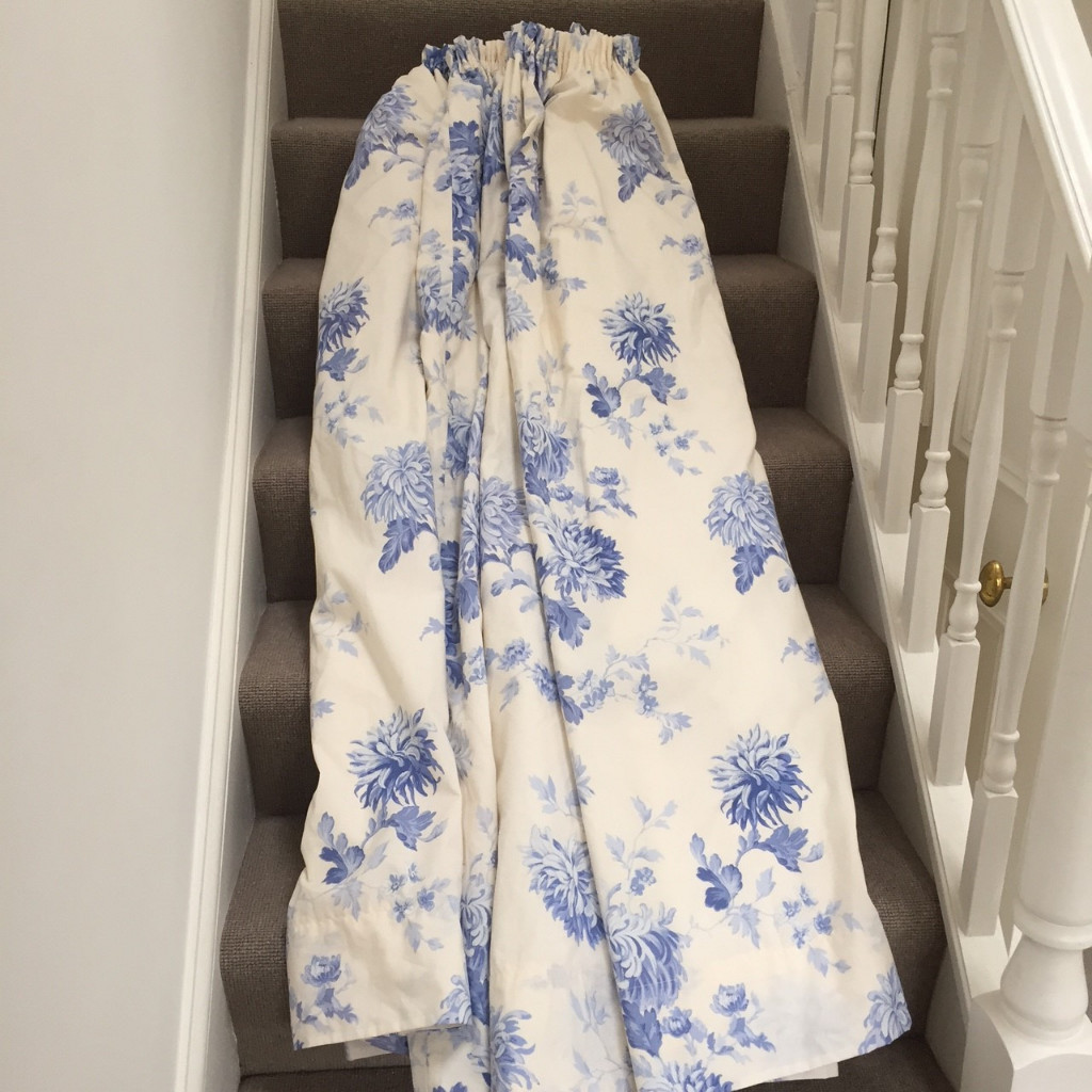 New Custom Made Curtains Laura Ashley Fabric Blue Soft White Ivory