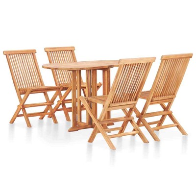 vidaXL Teak Massiv Gartenmöbel 5tlg. Klappbar Sitzgruppe Gartengarnitur