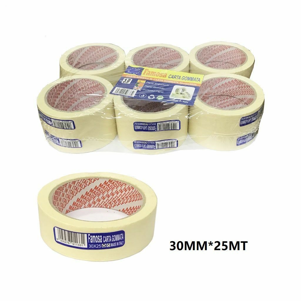Set 12 Pz Rotolo Carta Gommata Nastro Carrozziere Pittura Misura 30mmx25mt hmj