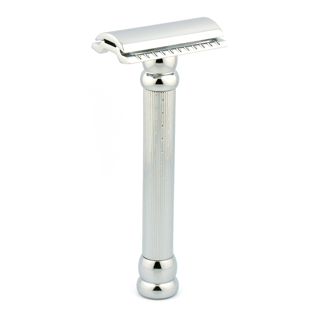 MERKUR 47C Closed Comb, Chrome Safety Razor,  Engine-Turned Long Handle