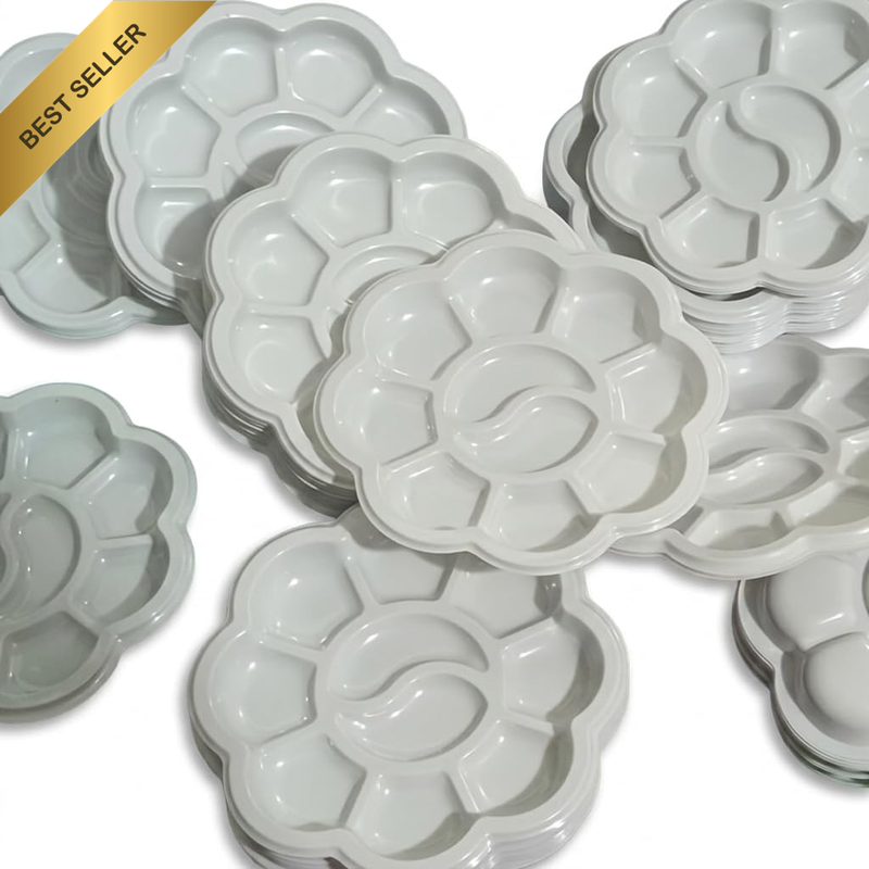 10 Pack Mini Flower Paint Palettes, White Plastic Multi-Well Mixing Trays for Wa