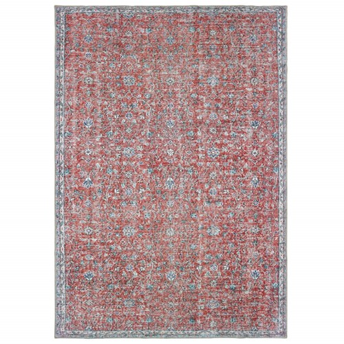 Устойчивый к пятнам коврик Oriental Power Loom размером 5 X 8 Красных и Синих цветов