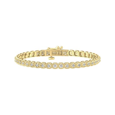 10k Yellow Gold 1.5Ct Round Lab Grown Diamond Fashion Bracelet Gift For Women 7''