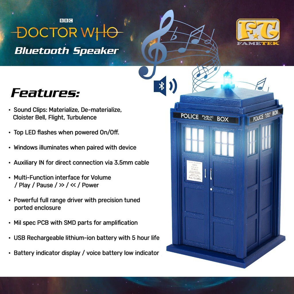 Doctor Who Tardis Wireless Bluetooth Speaker Plays Music and Lights Up