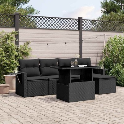 vidaXL 6 Piece Garden Sofa Set with Cushions Black Poly Rattan