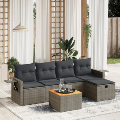 vidaXL 6 Piece Garden Sofa Set with Cushions Grey Poly Rattan
