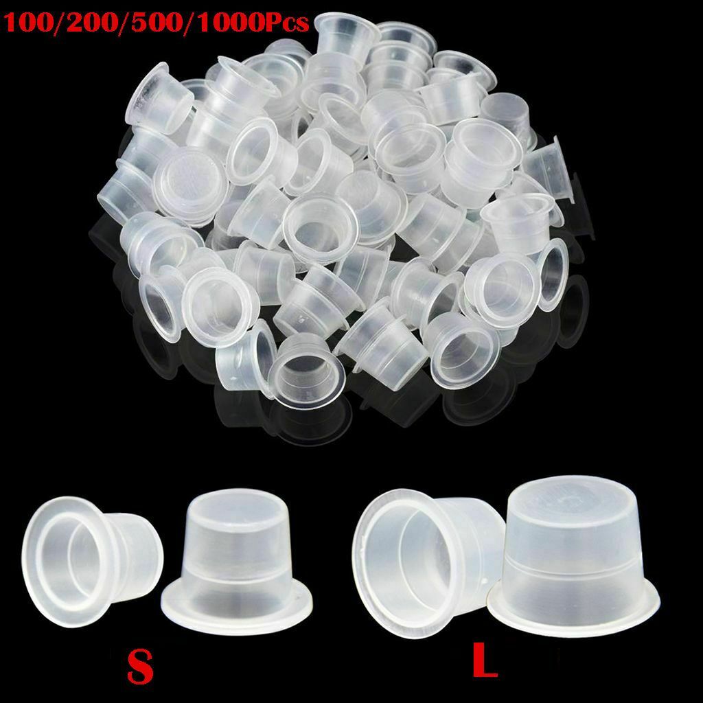 New 100/200/500/1000pcs Plastic Tattoo Ink Cup Cap Pigment Container 2Size