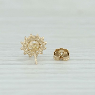 Pearl CZ Halo Flower Stud Earrings - 10k Yellow Gold Pierced Cubic Zirconias