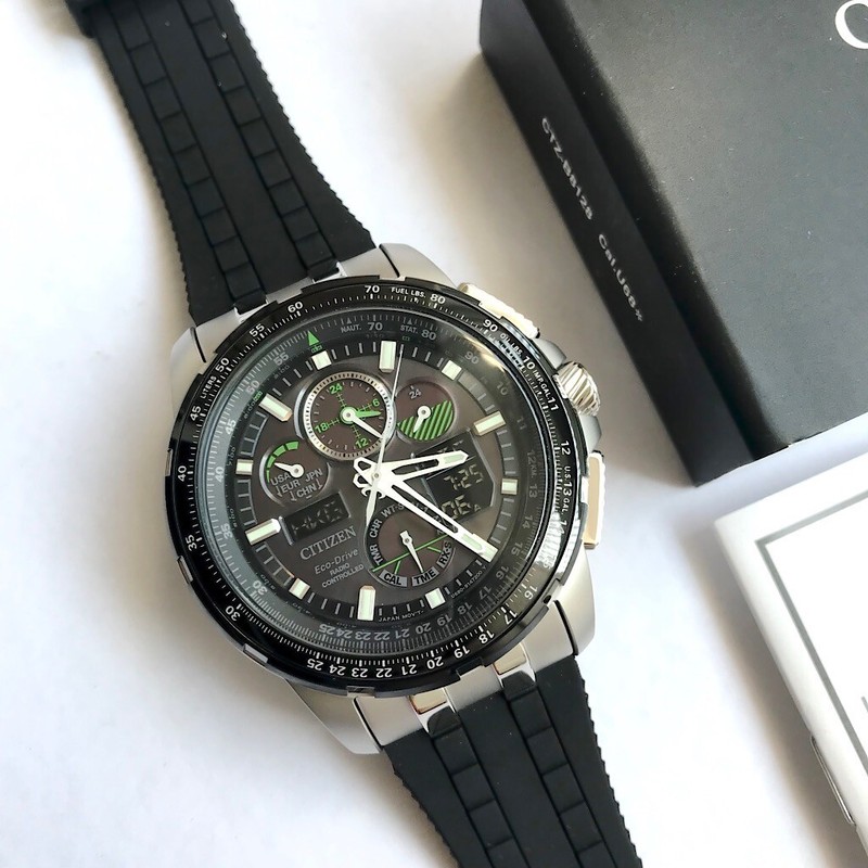 Pre-owned Citizen Brand  Promaster Skyhawk A-t Watch Eco-drive Jy8051-08e Black Rubber