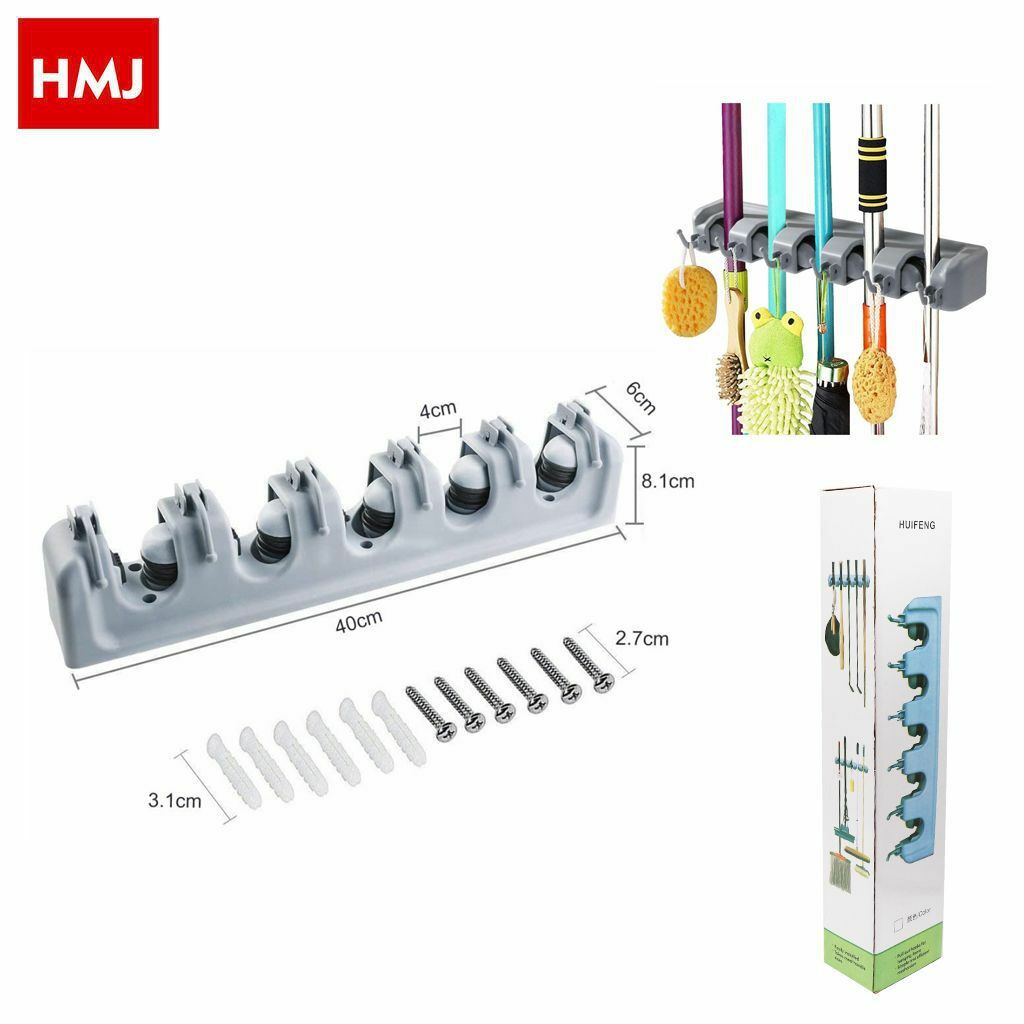 Supporto Da Muro Porta 5 Scope Staffa Parete Casa Accessori hmj