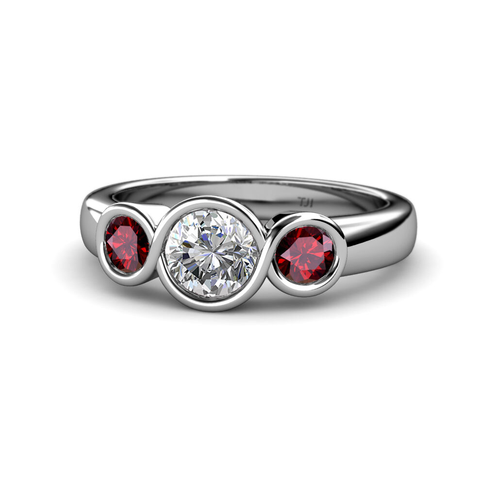 Pre-owned Trijewels Diamond & Ruby Infinity Three Stone Ring 1.53 Ctw In 14k Gold Jp:108807