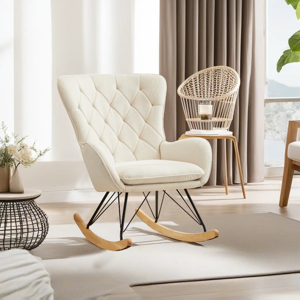Rocking Chair Wingback Chair Padded Seat Lounge Tall Back Ac