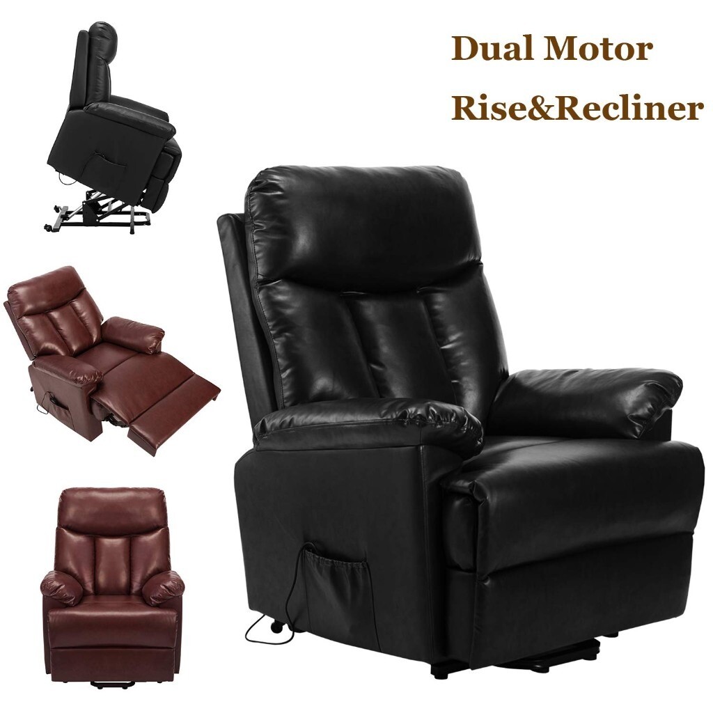 Electric Rise Recliner Armchair Leather Lift and Tilt Chair(black) in