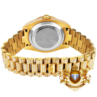 Pre-owned Usdiamondking Solid Steel Arabic Dial 18k Yellow Gold Tone Simulated Diamond Luxury Watch 41mm