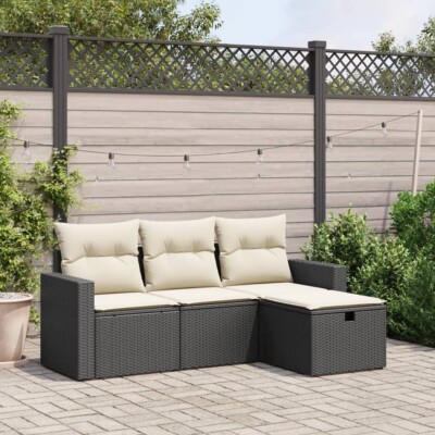 vidaXL 4 Piece Garden Sofa Set with Cushions Black Poly Rattan