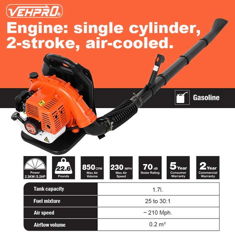 65CC 2.3HP 2-Stroke Gas Backpack Leaf Blower Powered Debris Padded