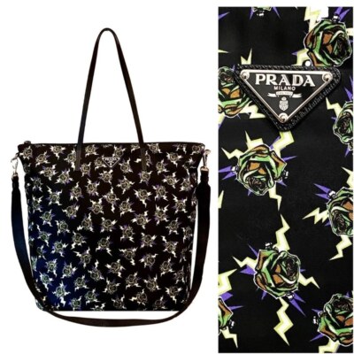 NEW! Limited Edition Prada x Frankenstein Rose Print Nylon Convertible Tote