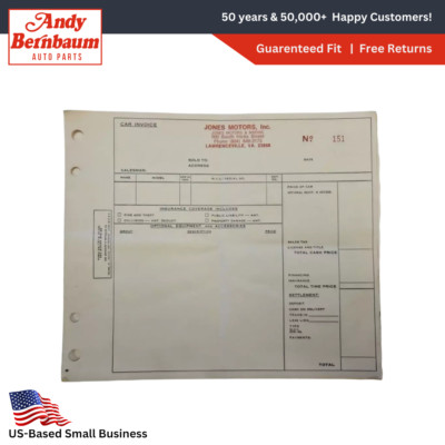 1970 Jones Motores & Marina Incluye Lawrenceville Va. De 6 Blanco Coche Facturas