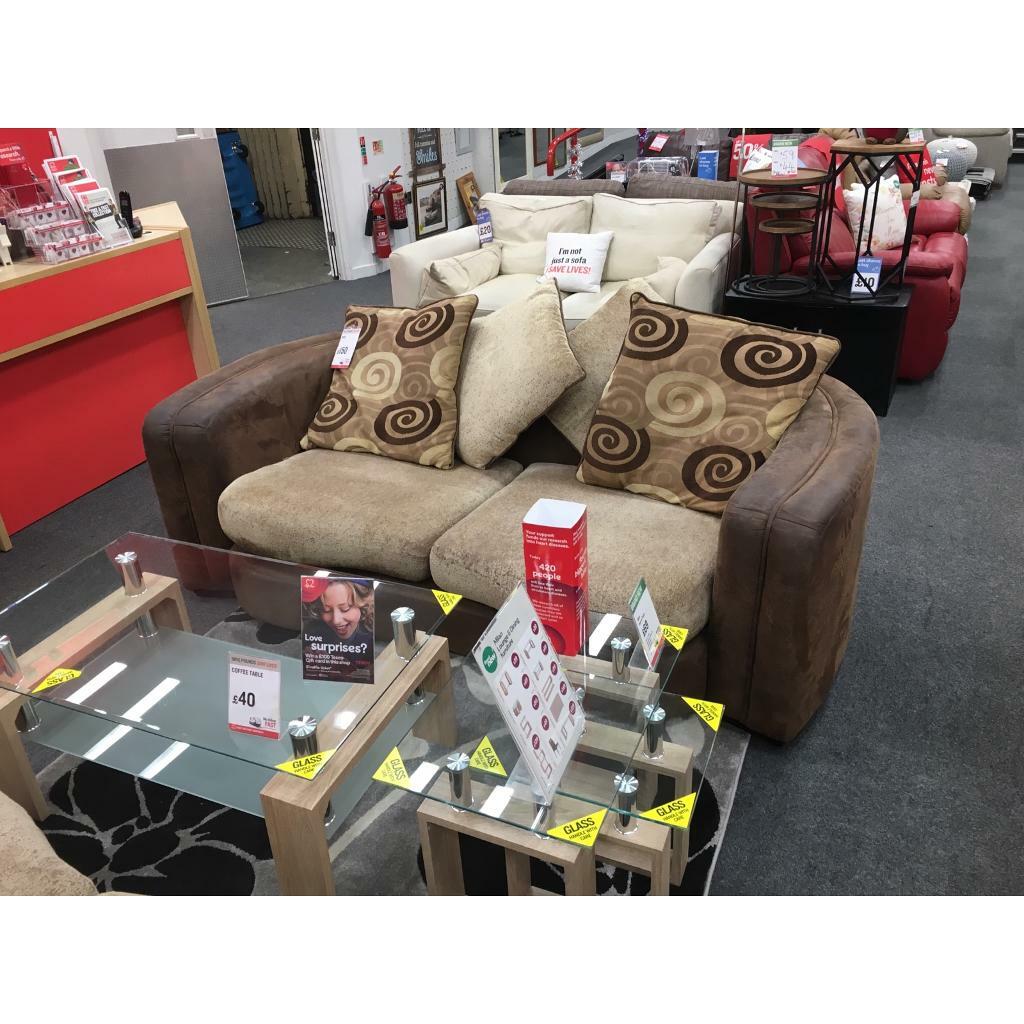 BHF-Brown suede and fabric sofa | in Loughborough ...