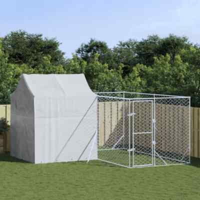 vidaXL Outdoor Dog Kennel with Roof Silver 4x4x2.5 m Galvanised Steel