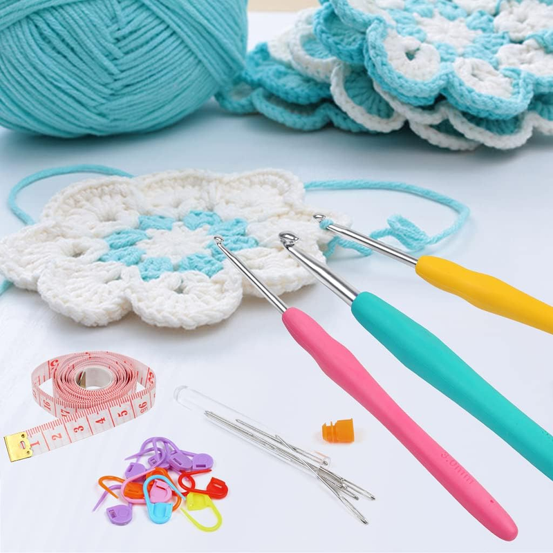31PCS Crochet Hooks Set, including 9 PCS Aluminum Knitting Needles Kit Ergonomic