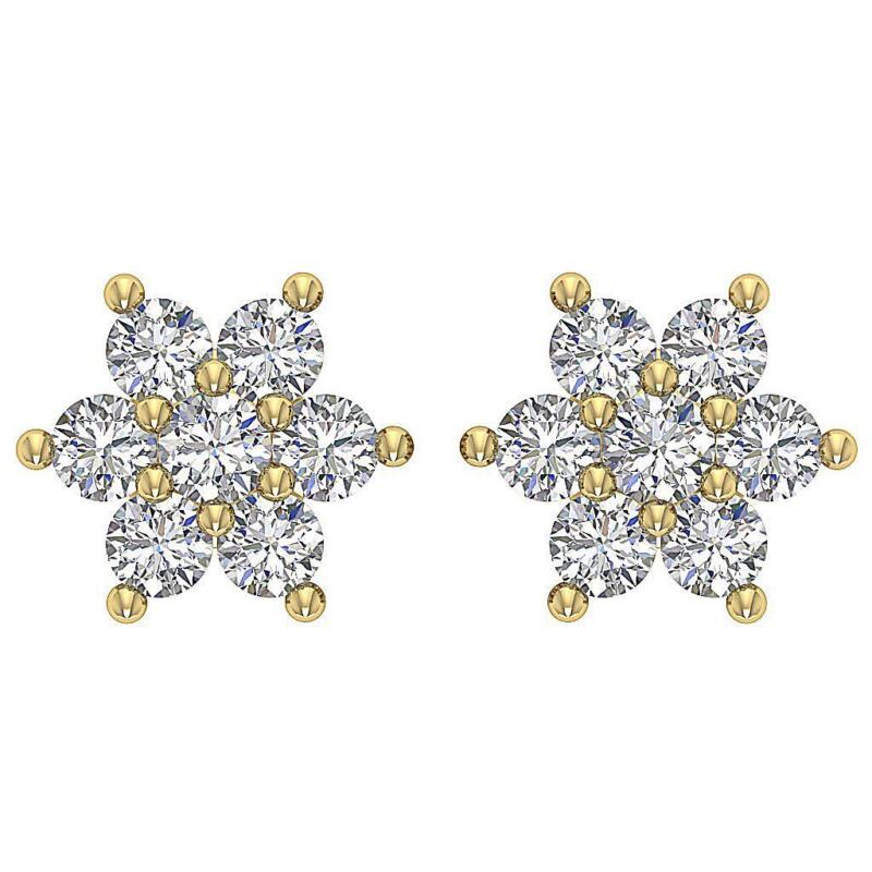 I3 H 0.26 Carat Genuine Diamond Cluster Studs Earring Prong Set 14k Yellow Gold