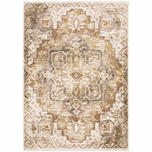 Устойчивый к пятнам коврик Oriental Power Loom из золота и слоновой Кости размером 3 X 5 дюймов с бахромой