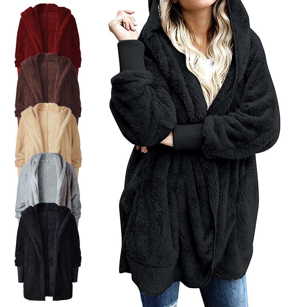 Womens Ladies Fleece Hoodie Coat Winter Warm Fluffy Jacket Outwear Plus Size