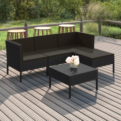 vidaXL 5 Piece Garden Lounge Set with Cushions Poly Rattan Black