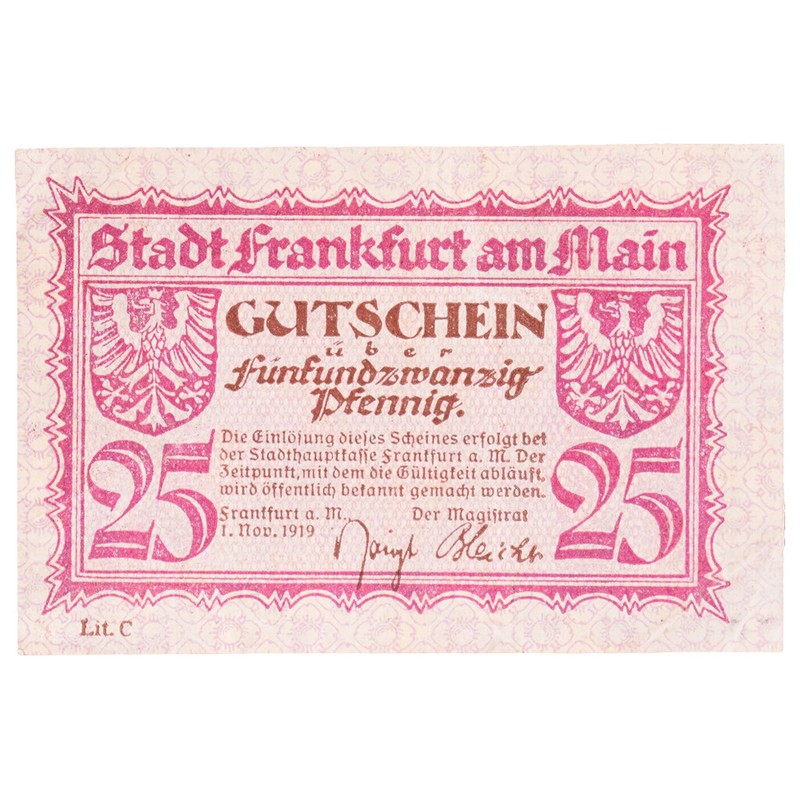 [#327736] Billet, Allemagne, Frankfurt Am Main Stadt, 25 Pfennig, Paysage 5, 191