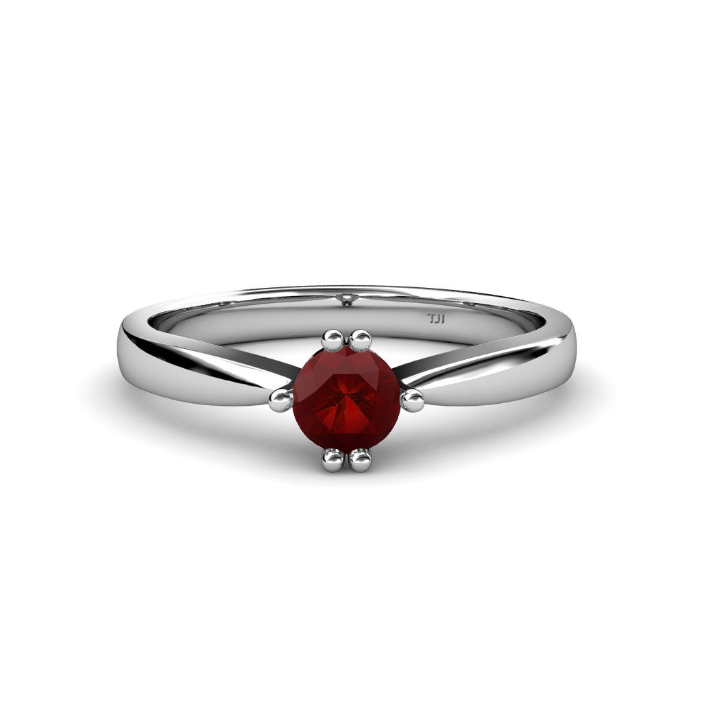 Pre-owned Trijewels Round Red Garnet Six Prong Women Solitaire Engagement Ring 14k Gold Jp:79864 In Reddish-orange