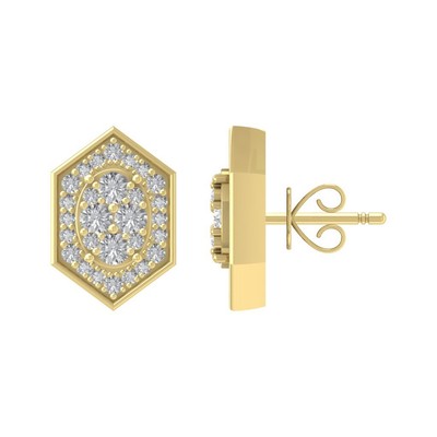 14k Yellow Gold Round Lab Grown Diamond Composite Stud Earrings Gift For Women