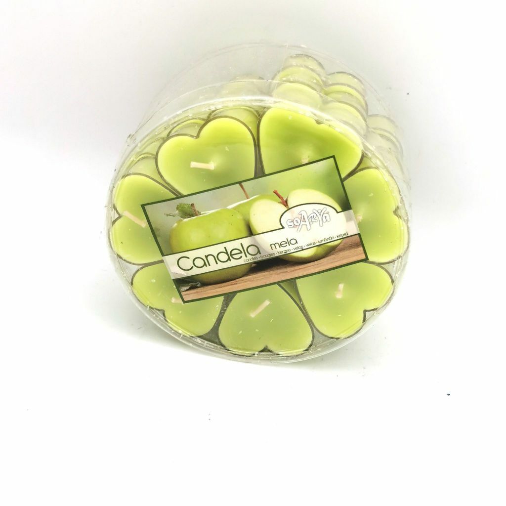 Set 21 Pezzi Candele Verdi Profumate Mela Tealight Lumini Cuore sus