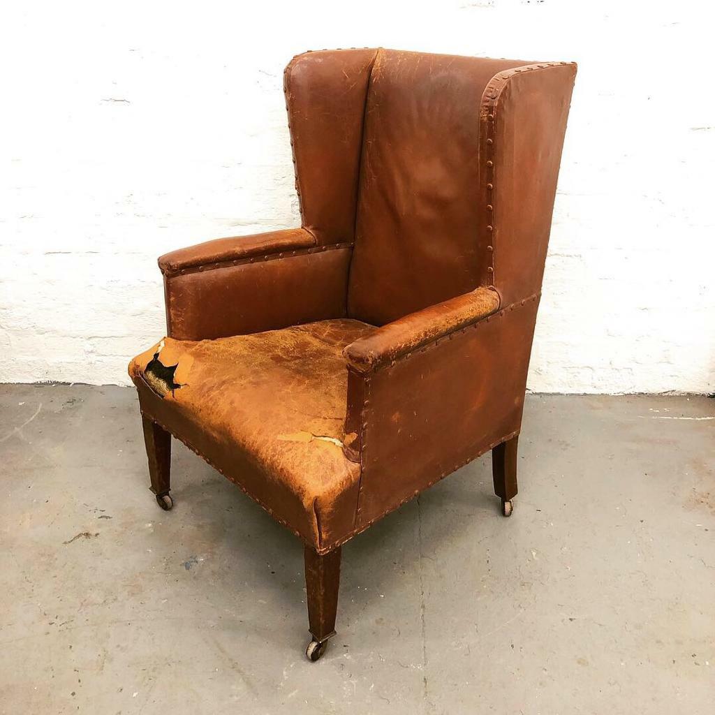Victorian antique tan leather wingback arm chair in New Town