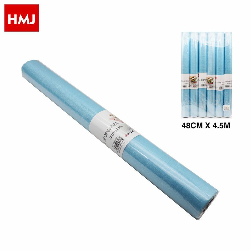 Set 6 Pezzi Rotolo Nastro In Organza Azzurra Fiori Bomboniere 48cmx4,5mt hmj